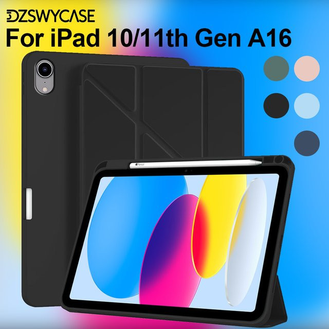 DZSWYCASE Silikon Slim Protective Hülle für iPad 10. Generation 10.9 und iPad 11. Generation A16 11 mit Stifthalter und Y-förmigem Ständer, Schwarz - Bild 1