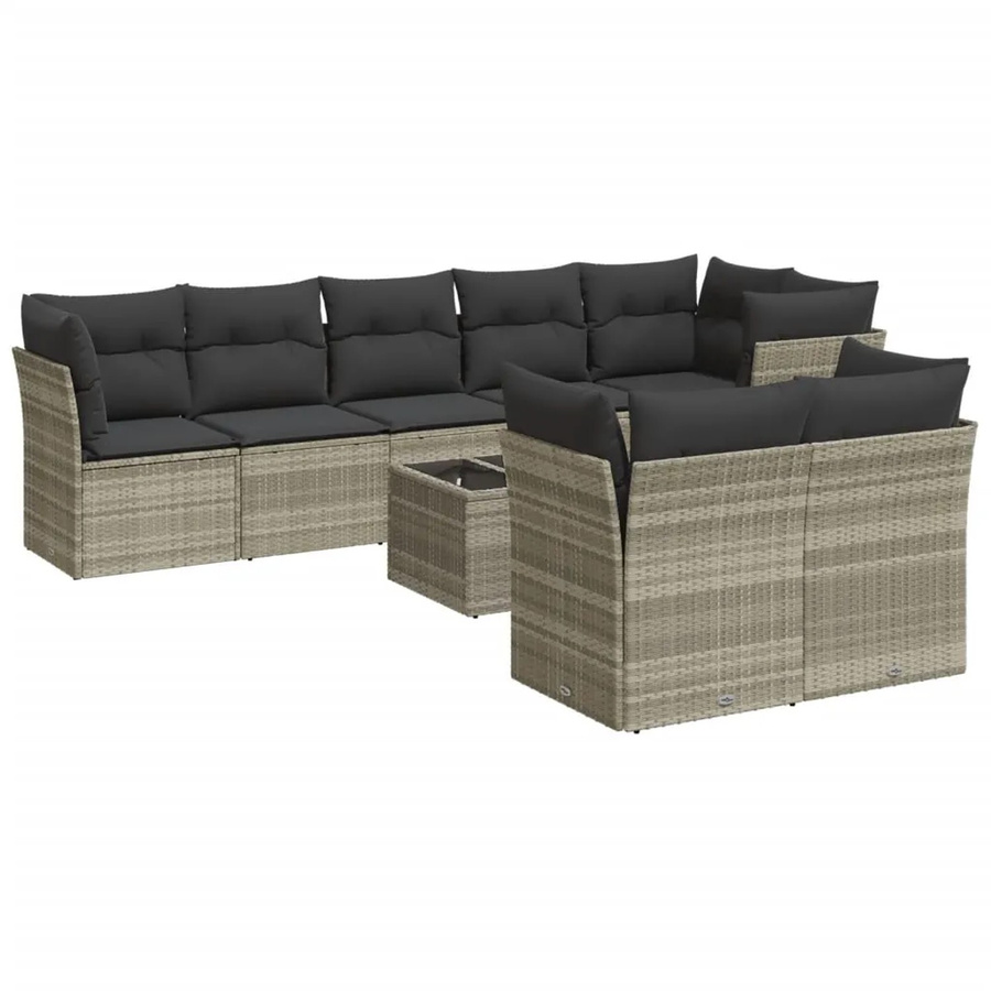 vidaXL 9-tlg. Garten-Sofagarnitur mit Kissen aus Poly-Rattan in Hellgrau - Bild 2