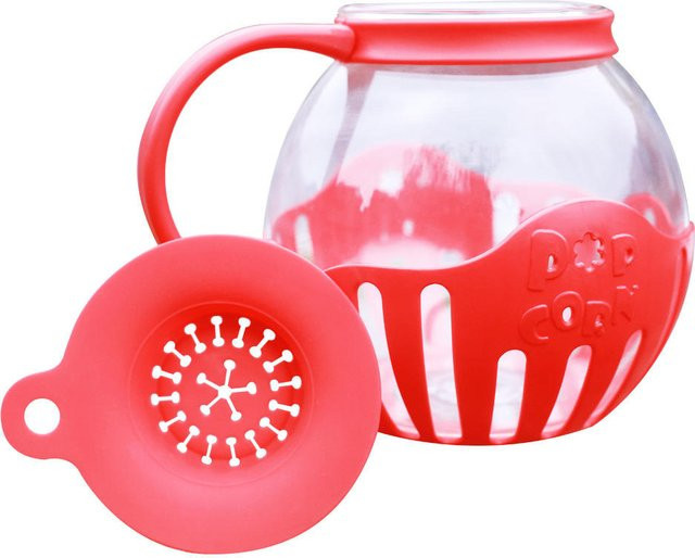 Micro-Pop Popcornmaschine aus Borosilikatglas mit 3-in-1-Deckel zur Messung von Maiskörnern, mikrowellengeeignet und spülmaschinenfest, Farbe: Rot - Bild 1