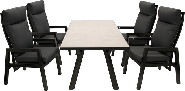 DEGAMO Gartenmöbel Garnitur MANCIANO 5-teilig aus Aluminium in Dunkelgrau mit hellgrauem Tisch und grauen Polstern - Bild 1
