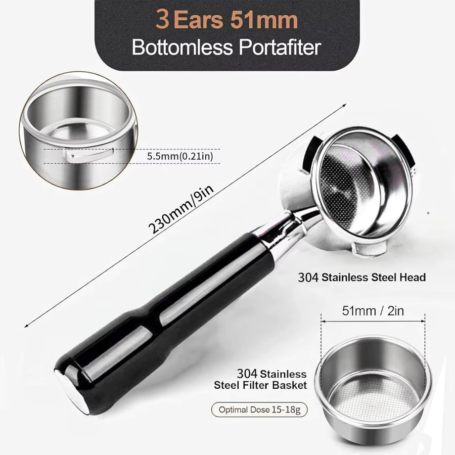 Bodenloser Siebträger mit 14g Filterkorb in Silber für DeLonghi Dedica EC680 EC890 EC820 EC900 und SMEG, 51mm - Bild 1