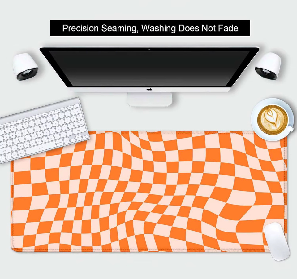 Kawaii Mauspad in Orange und Boho-Rosa mit Karomuster für Büro und Gaming - Bild 2