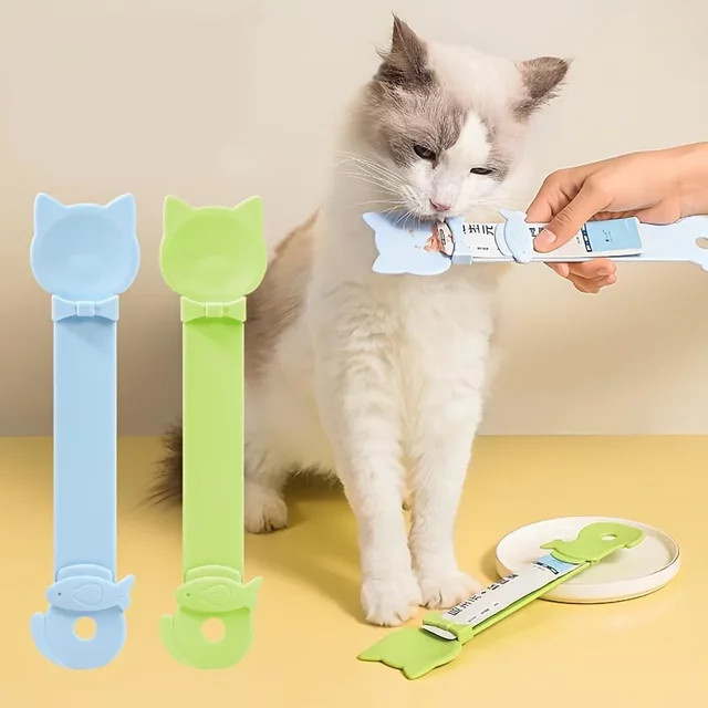 Easy-Squeeze Katzen-Leckerli-Spender in Blau – Langstieliger Nassfutterspender und Snacklöffel aus Kunststoff für deine Katze - Bild 1