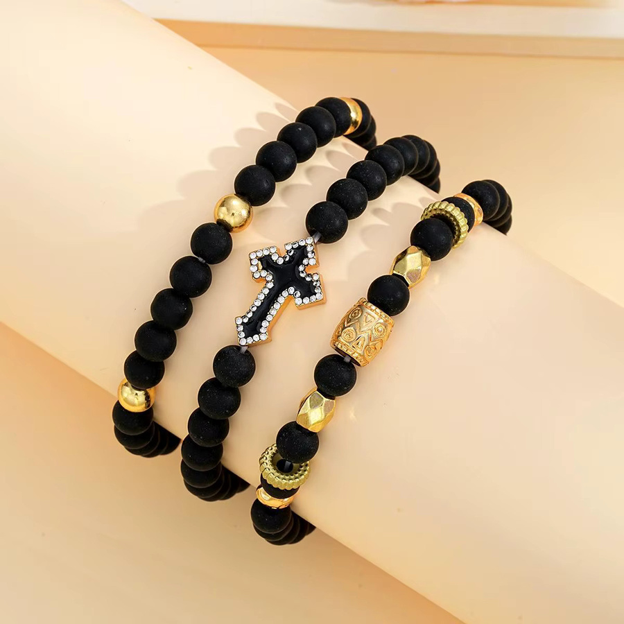 DAIPAN Armband Set, Schwarz, Perlen, Kristall, Kreuz Charme, Unisex - Bild 5