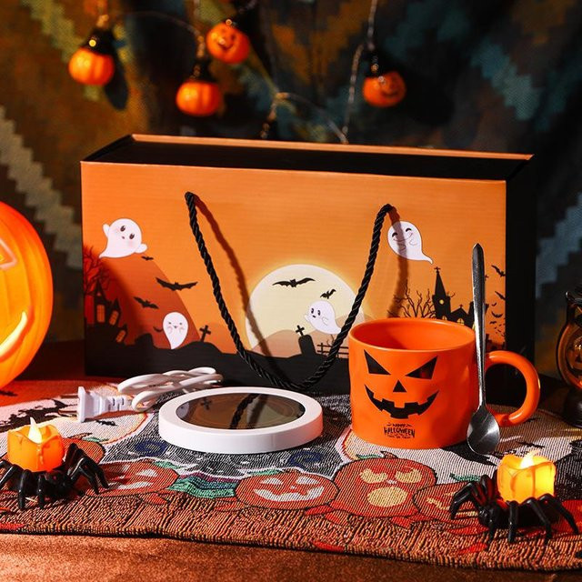 Yiran bag Halloween Keramik Thermobecher Kürbis Tasse in Orange und Braun, 400 ml - Bild 1