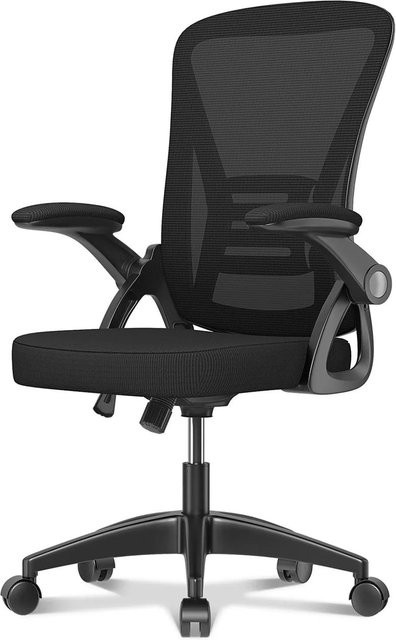 Rattantree Ergonomischer Drehstuhl mit Klapparmlehnen in Schwarz mit Mesh-Rückenlehne und Höhenverstellung - Bild 1