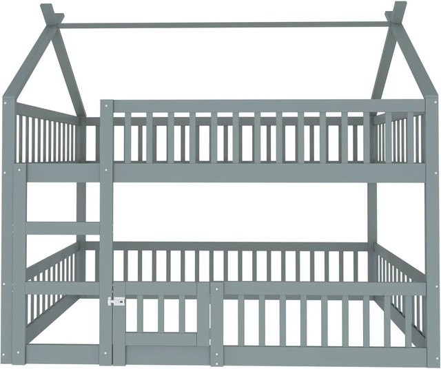 Merax Etagenbett für Kinder mit Treppe in Grau und Weiß, Massivholz-Design, H x B x T: 205 x 140 x 205 cm - Bild 1