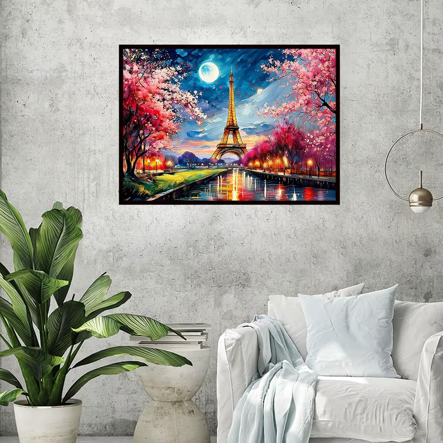 EverShine Diamant-Malerei Landschaft mit Kirschblüten und Turm als 5D Mosaik-Strass-Stickerei in Multicolour - Bild 3