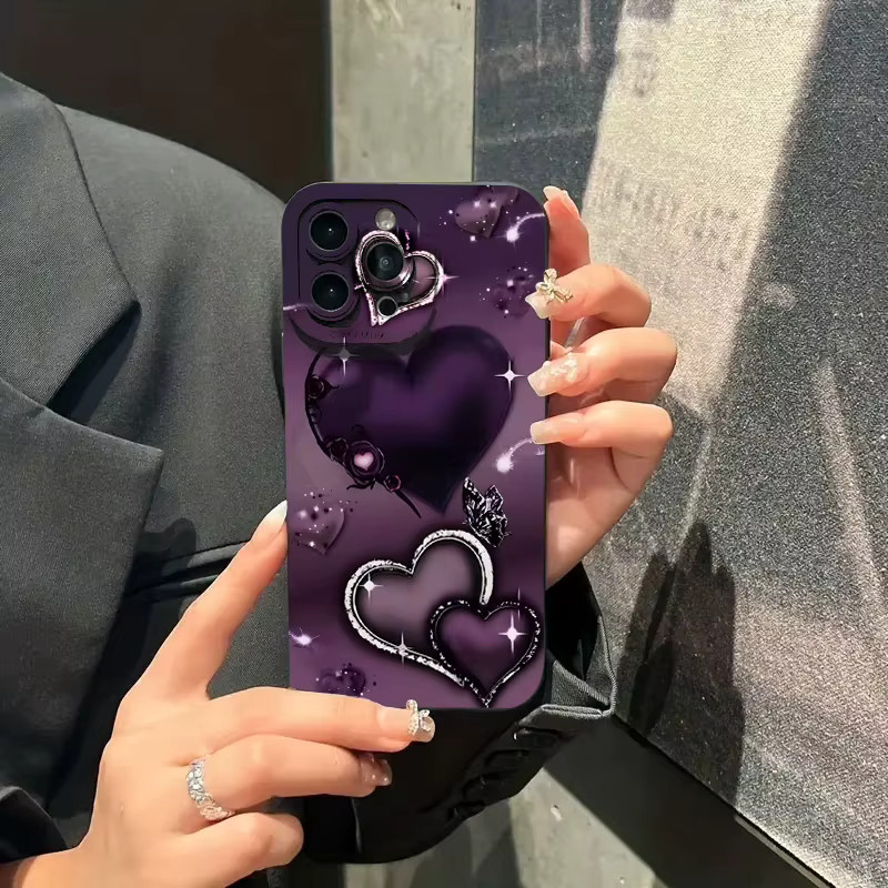 Lila TPU Handyhülle mit Herz-Design für iPhone 11 bis iPhone 17 Pro Max und weitere Modelle - Bild 3