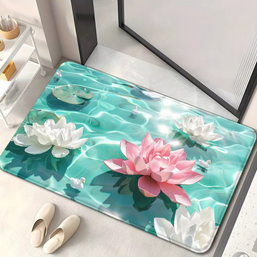 VIKAMA Druckteppich mit Lotusmuster als Fußmatte und Badematte für Badezimmer, Schlafzimmer oder Wohnzimmer - Bild 2