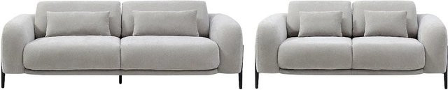 Couchgarnitur Aravio von Vente-unique in Hellgrau, L-Form mit 3-Sitzer und 2-Sitzer, Stoffbezug und Metallgestell - Bild 1