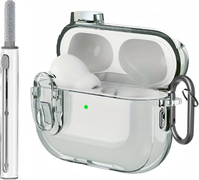 Transparente Silikon-Schutzhülle für Apple AirPods Pro 2 inklusive Reinigungsset und Haken - Bild 1