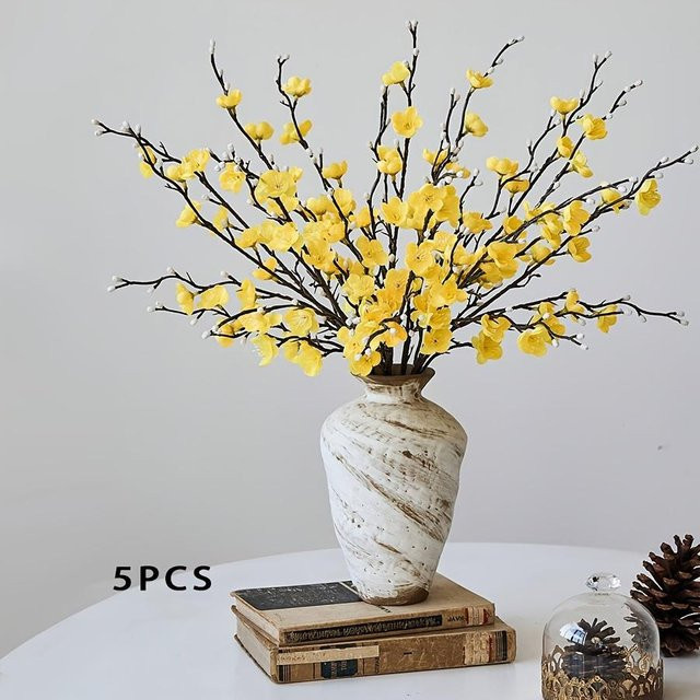 MEHELANY Künstliche Pflaumenblüten in Gelb aus Kunststoff zur Tischdekoration für Neujahr, Hochzeiten und Jubiläen - Bild 1