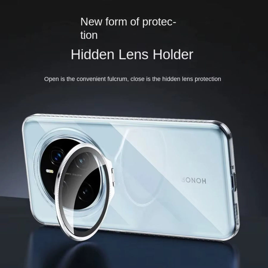 Schutzhülle für Honor Magic7 Pro und Magic7 mit klarem Acryl-Objektiv, gehärtetem Glas und silberner Metallhalterung, transparent - Bild 2