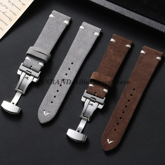 Uhrenarmband Wildleder, Kalbsleder, Schmetterlingsverschluss, Unisex - Bild 1