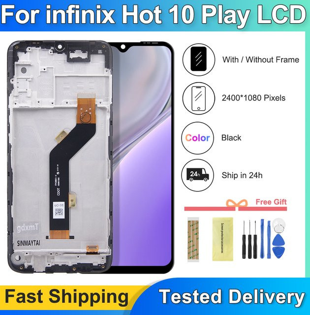 Infinix Hot 10 Play x688 LCD-Bildschirm mit Touchscreen Digitalisierer Ersatzteil in Schwarz (6.82 Zoll) - Bild 1