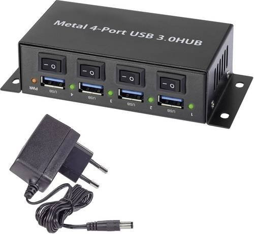 Renkforce USB-Hub mit 4 USB-A Ports, USB 3.2 Gen 1, 5 GBit/s, Schwarz - Bild 1