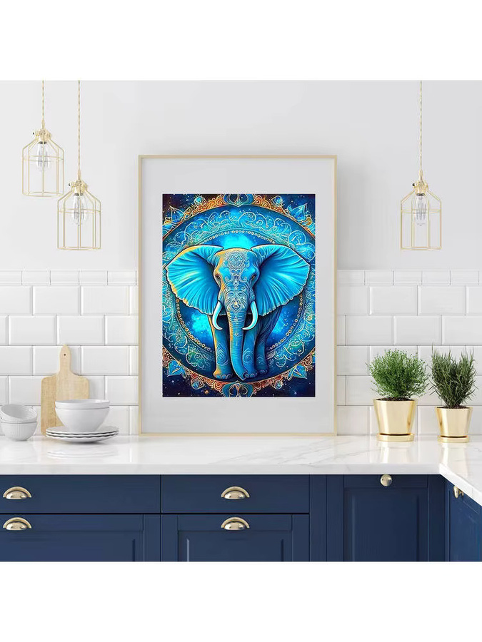 Huacan Diamantgemälde Elefant in Blau als dekoratives Diamantmosaik auf Leinwand, B/H: 30 x 20 cm - Bild 4