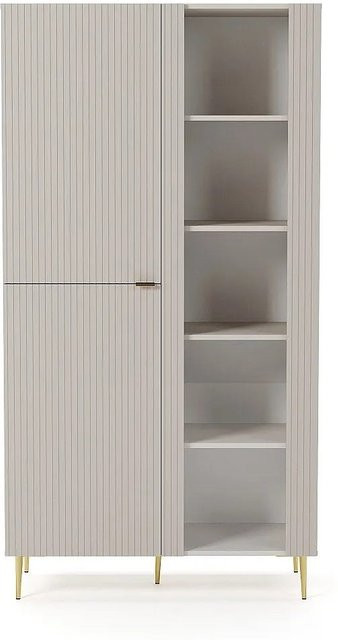Vente-unique Vitrinenschrank Yesinia in Beige und Gold mit Glastüren, LED-Beleuchtung und Regalen, Breite: 100 cm - Bild 1