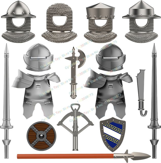 Cyicjinbao Ritter Bausteine Zubehör mit schwerer Rüstung in Silber und Grau für Kinder - Bild 1