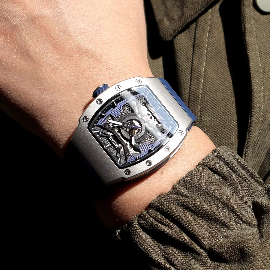 MEGIR Armbanduhr Automatik, Edelstahlgehäuse, Silikonarmband, Herren - Bild 3