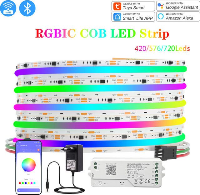 KLA-FCOB Adressierbarer RGBIC COB LED-Streifen mit Tuya WiFi-Steuerung, Multicolour Pixel-LED-Band für deine Raumdekoration, 12V - Bild 1