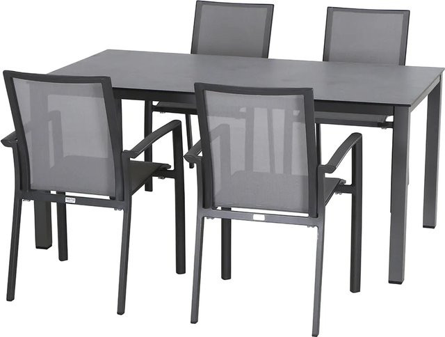 Siena Garden Dining-Set Velia 5-teilig in Anthrazit mit 4 Sesseln und 1 Lofttisch aus Aluminium und HPL - Bild 1