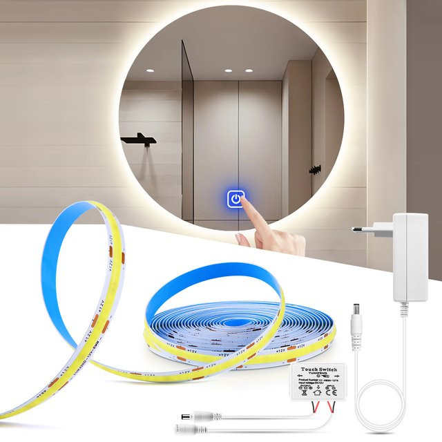 CHNAITEKE COB LED Streifen für Make-Up Spiegel mit Touch Schalter, dimmbar, Weiß, 12V - Bild 1