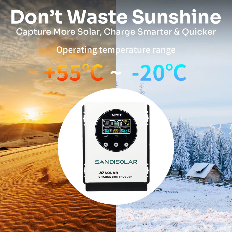 SANDISOLAR Smart MPPT Solar-Controller mit Farb-LCD-Bildschirm, 60A oder 100A, für 12V/24V/36V/48V Systeme, Solarpanel-Batterieladegerät in Weiß - Bild 5