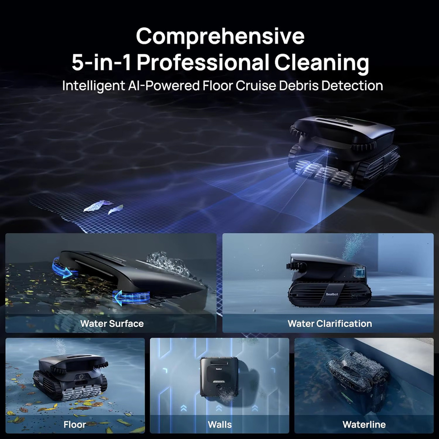 Beatbot AquaSense 2 Ultra Kabelloser Pool-Reinigungsroboter mit KI-Kamera-Mapping und 5-in-1 Oberflächenskimmer sowie Klärungsmittel-Set - Bild 2
