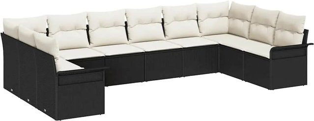 vidaXL Garten-Sofa-Set aus Poly-Rattan in U-Form mit 10 Teilen und Kissen, Schwarz-Creme - Bild 1