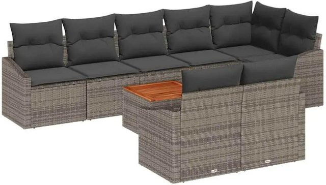 vidaXL Garten-Sofa-Set 9-teilig Grau mit Polstern und Stauraum aus Polyrattan und pulverbeschichtetem Stahl - Bild 1