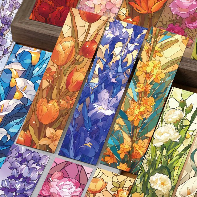 30 Stück Bunte Blumen-Buntglas-Lesezeichen aus Papier für DIY-Schreibwaren und kreative Geschenke - Bild 1