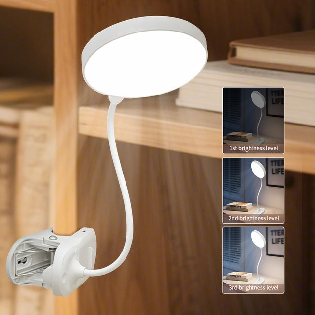VooVoo Clip-On Buchlicht, wiederaufladbare und dimmbare Schreibtischlampe in Weiß für Home Office und zum Lesen - Bild 1