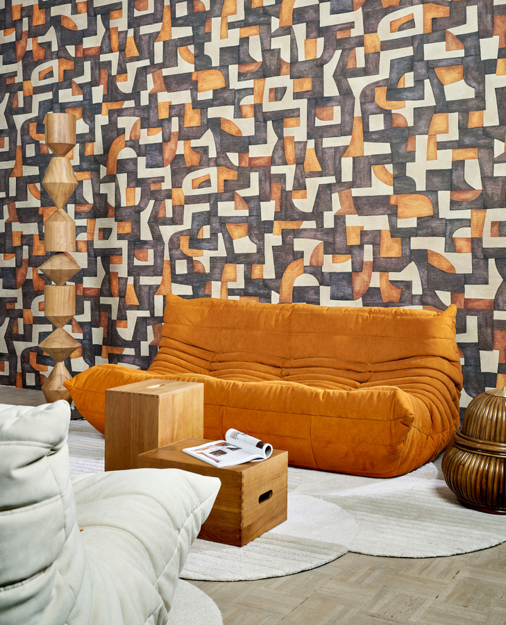 Essentials Tapete Ecoline von Arte in Tangerine mit abstraktem Design in Orange, Grau und Beige - Bild 1
