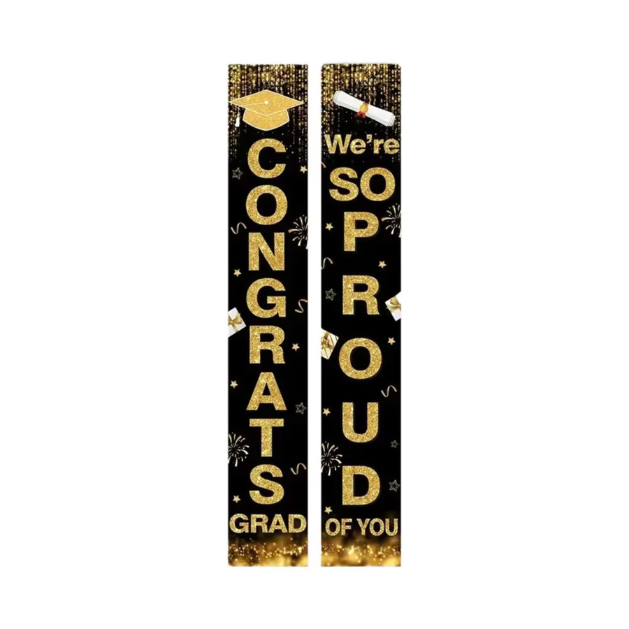 OURFETE Abschlussfeier Türbanner Set, 2 Stück Gold, Congrats Grad Partydeko zum Aufhängen, B/H: 30 x 180 cm - Bild 5