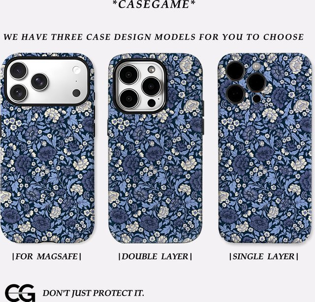 Potdemiel Handyhülle mit Blumenmuster in Mitternachtsblau für iPhone 11 bis iPhone 17 Pro Max Plus mit doppellagiger Rückseite - Bild 1