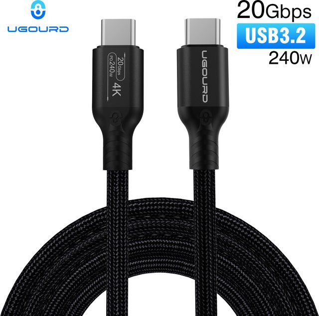 UGOURD USB-C auf USB-C Kabel mit 20 Gbit/s Datenübertragung und PD 240W Schnellladung in Schwarz oder Grau - Bild 1