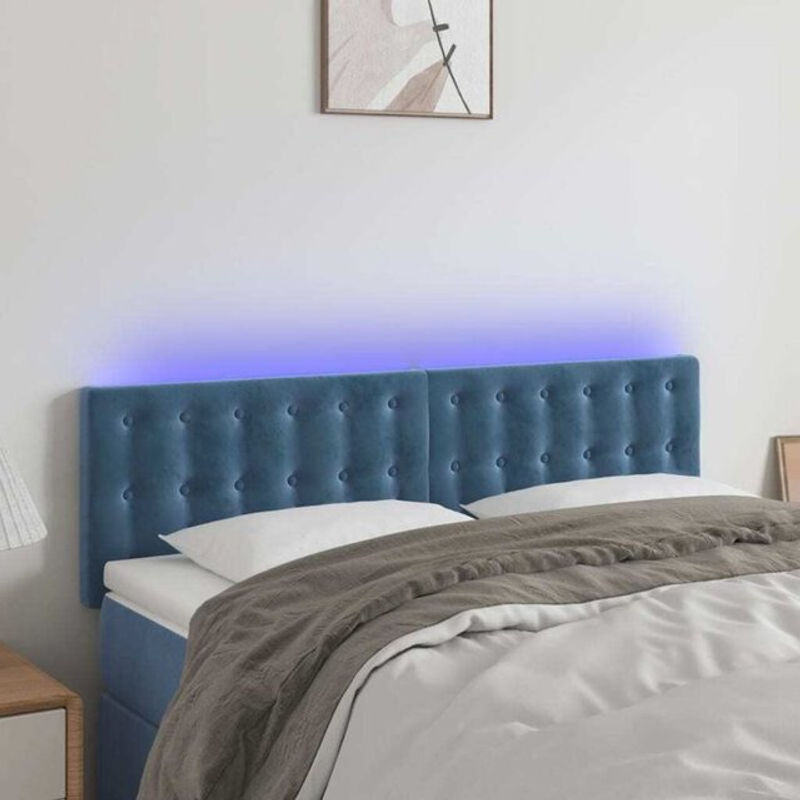 Vidaxl LED Kopfteil aus Samt in Dunkelblau, Modernes Design, B/H: 144 x 78/88 cm, Tiefe: 5 cm - Bild 1