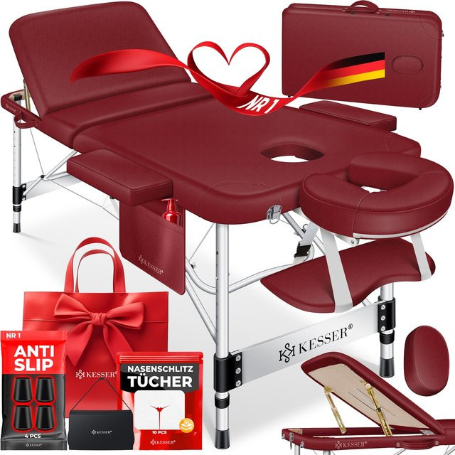 KESSER Mobile Massageliege aus Aluminium klappbar und höhenverstellbar mit 3 Zonen, Massagebett und Kosmetikliege inklusive 10x Gesichtsauflage, Kopfstütze, Armlehnen und Tasche - Bild 1