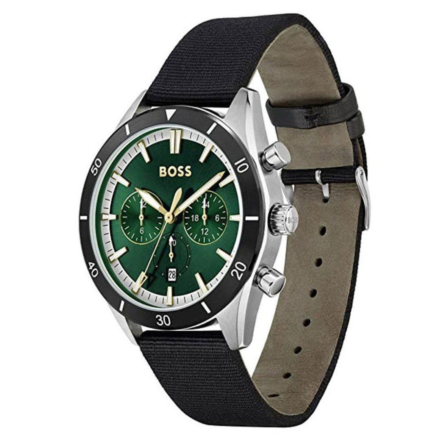 BOSS Chronograph, Quarz, Edelstahl, Leder, Grün, 44 mm, Herren - Bild 2