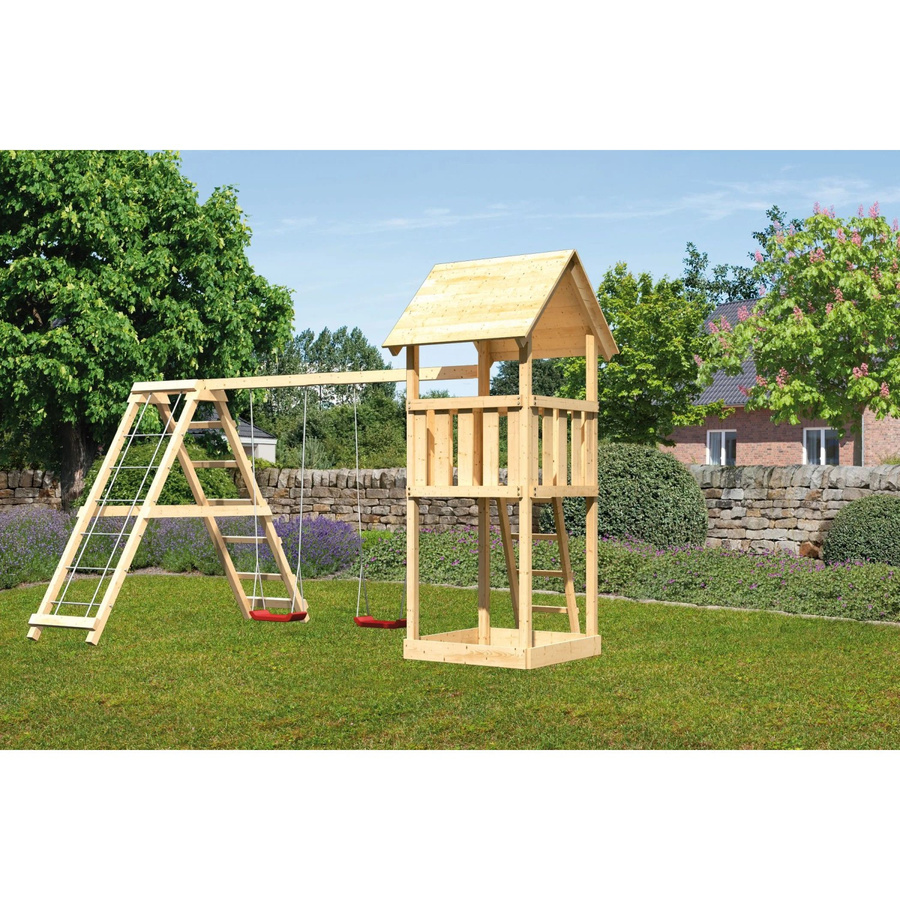 Karibu Kinderspielturm Lotti Set mit Doppelschaukel und Klettergerüst, Farbe: Natur-Braun, B/H/T: 107 x 291 x 107 cm - Bild 2