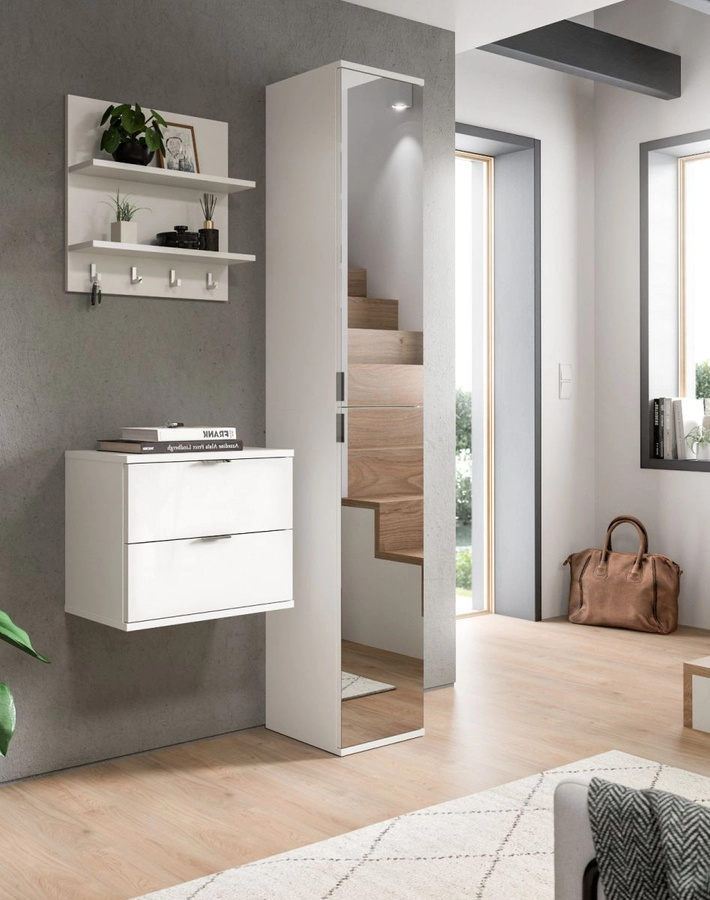 Inn.Furn Garderoben-Set SystemX 3-teilig in Weiß Hochglanz, B/H/T: 97 x 193 x 34 cm - Bild 2