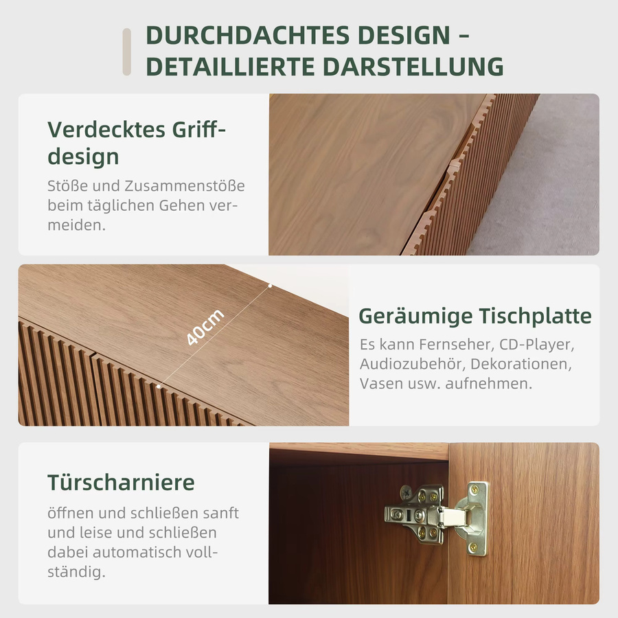 oleylucklive TV Schrank Lowboard mit Lamellentüren in Nussfarbe Braun, Breite: 220 cm - Bild 4
