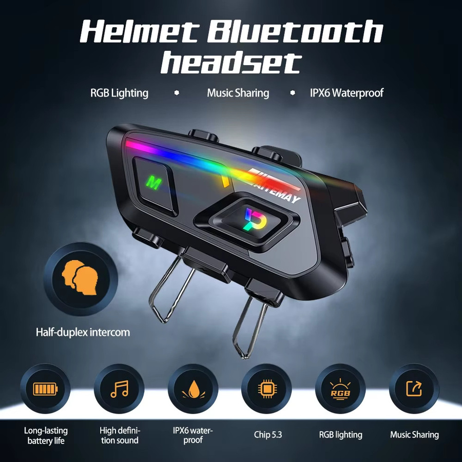 Kebidumei Motorradhelm-Bluetooth-Headset in Schwarz mit 1000mAh Akku, 300m Reichweite und Musik-Sharing für bis zu 10 Fahrer - Bild 2