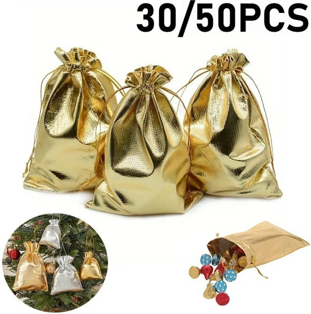 Geschenktüten mit Kordelzug in Gold und Silber für Hochzeiten, Geburtstage und Partys (30 oder 50 Stück) - Bild 1