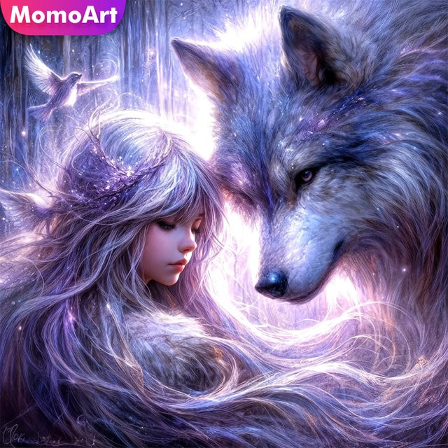 Momoart Diamant-Gemälde Wolf DIY-Bastelset mit runden Steinen in Multicolour, B/H: 20 x 20 cm - Bild 1