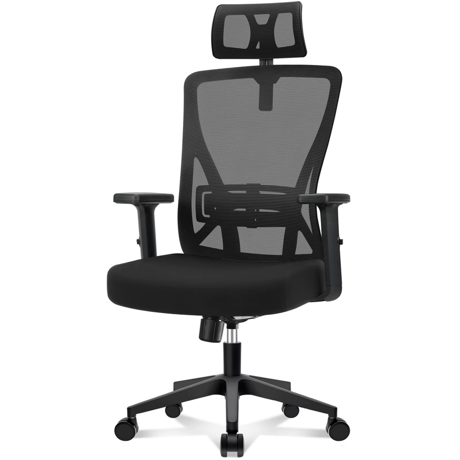 Durrafy Ergonomischer Bürostuhl in Schwarz mit Lordosenstütze und Kopfstütze, moderner Drehstuhl aus Stoff - Bild 7