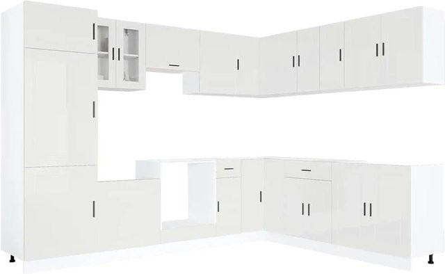 vidaXL Küchenschrank-Set Porto in Hochglanz Weiß aus Holzwerkstoff und Glas, 14-teilig - Bild 1