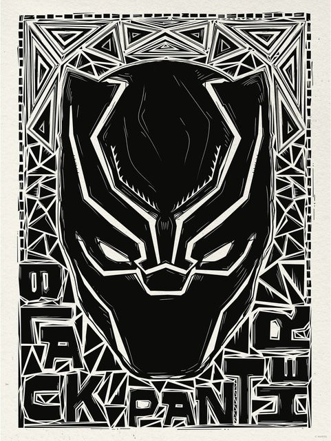 Komar Marvel Black Panther Wandbild Lino-Cut Helmet Paper Poster Schwarz-Weiß, Breite: 30 cm, Höhe: 40 cm - Bild 1